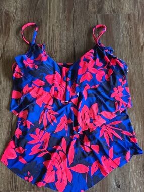 Nwot Aqua Green Floral Ruffle Cami Tankini Bright Pink  Royal Blue Swim Top Larg